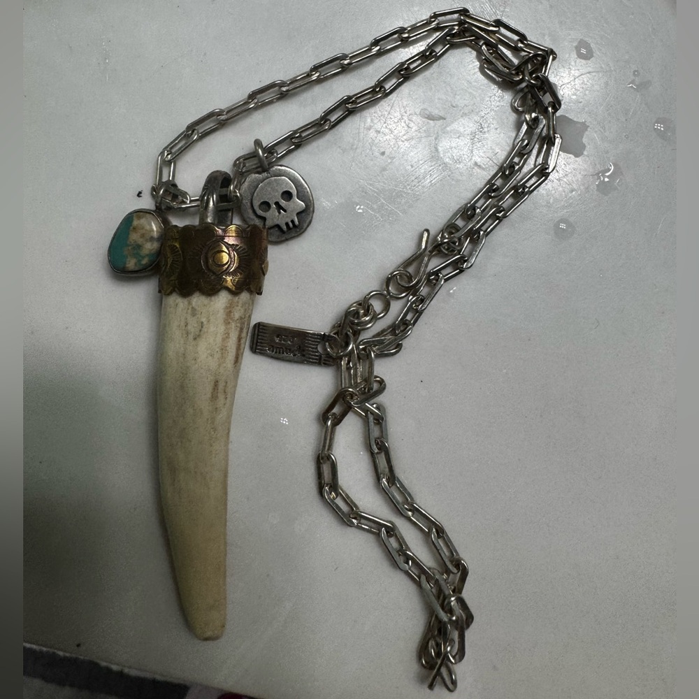 Sterling Silver Talisman Necklace with Horn Pendant. Signed